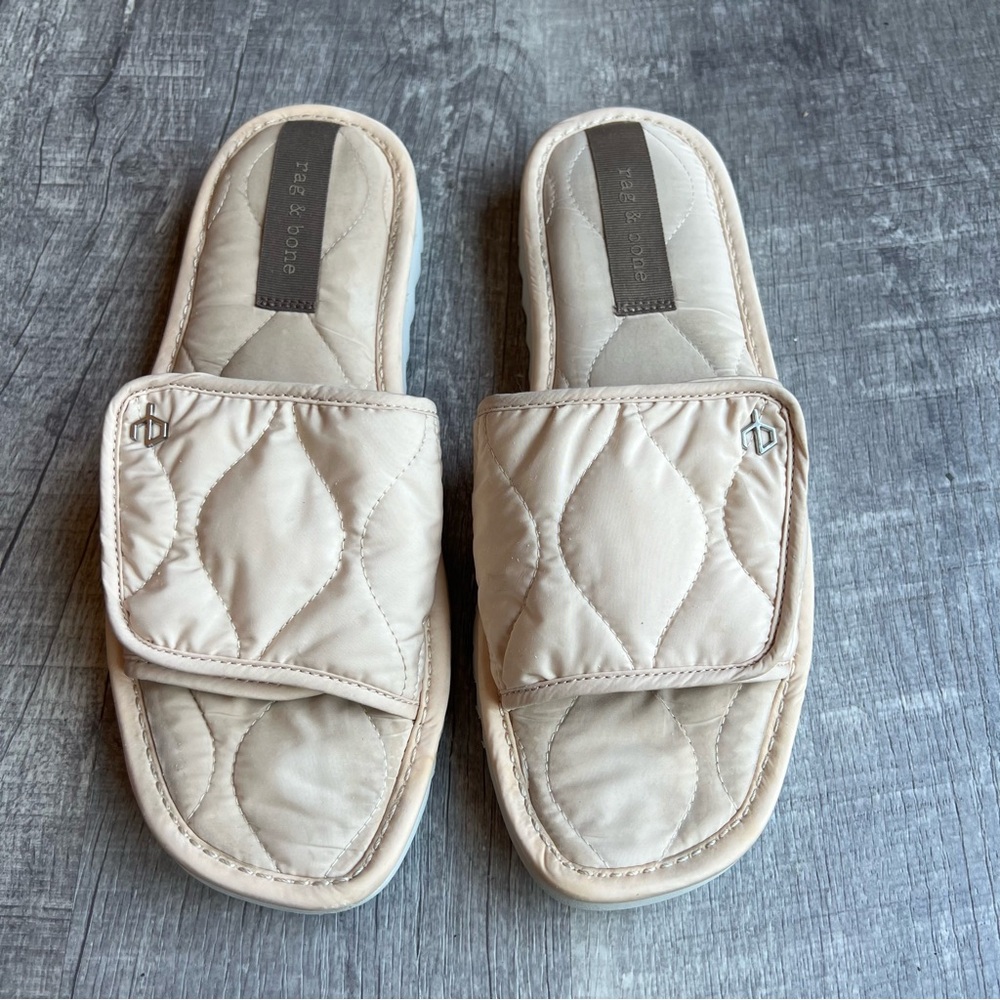 Rag & Bone Era Quilted Slides EU 40 Designer Slip On Sandals Beige
